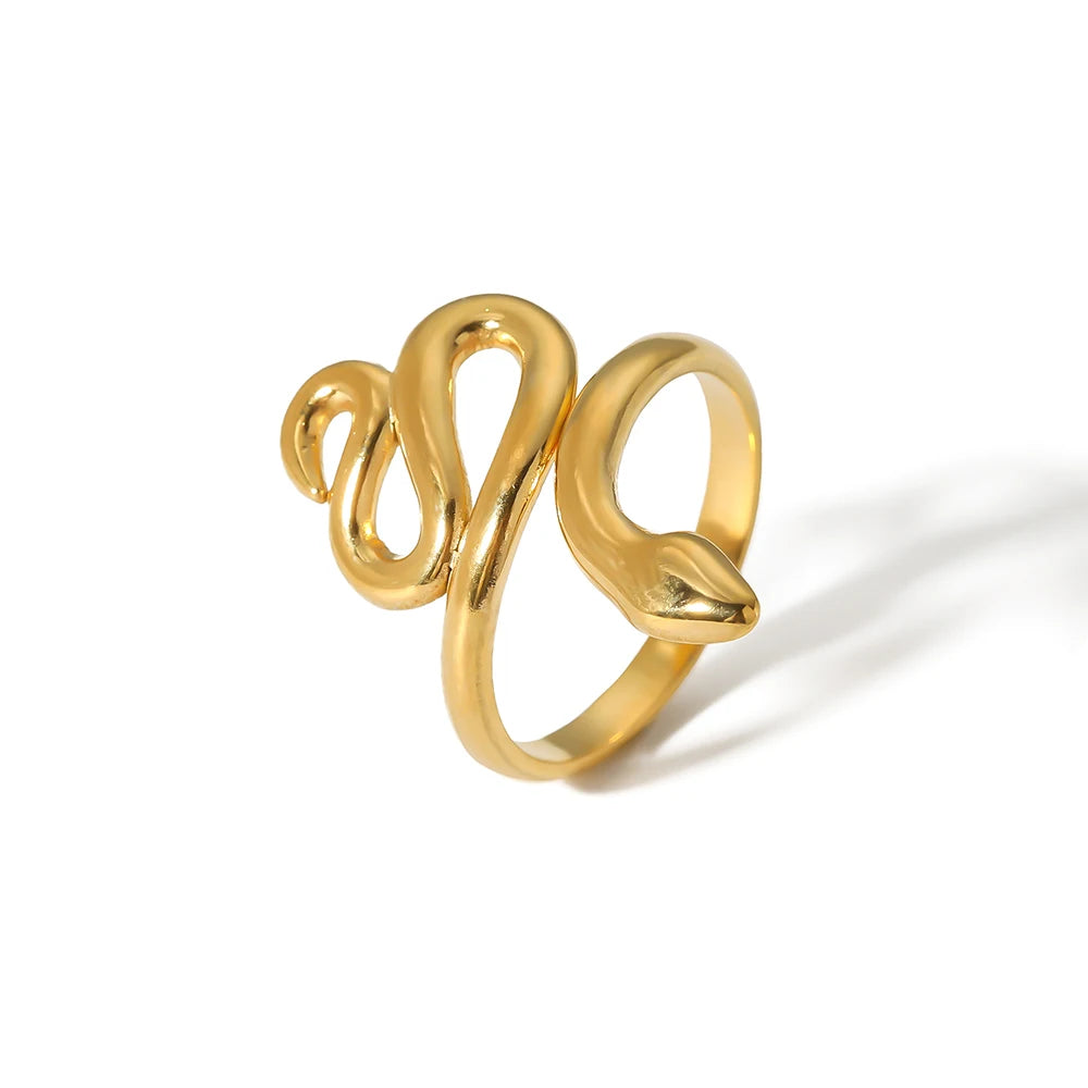 Vintage Waterproof Stainless Steel Gold Plated Shiny Polished Antique Twisted Snake Open Rings