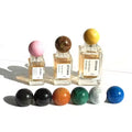 Wholesale Ury Square Perfume Bottle 30ml 50ml 100ml Glass Crimp Atomizer With Colorful Stone Ball Resin Lid OEM Label