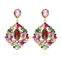 Kaimei New Arrival Exaggerated Luxury Style Geometric Shape Alloy Inlaid Colorful Diamond Earrings Retro Full Diamond Earrings