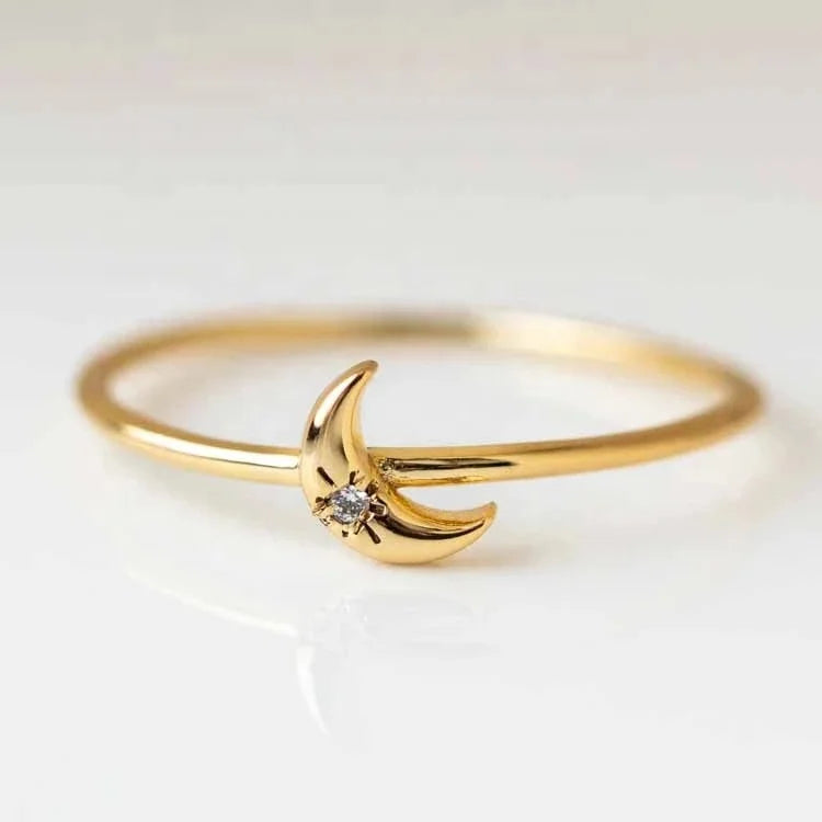 LOZRUNVE Dainty Fashion Jewelry 925 Sterling Silver 18k Gold Moon Stackable Ring