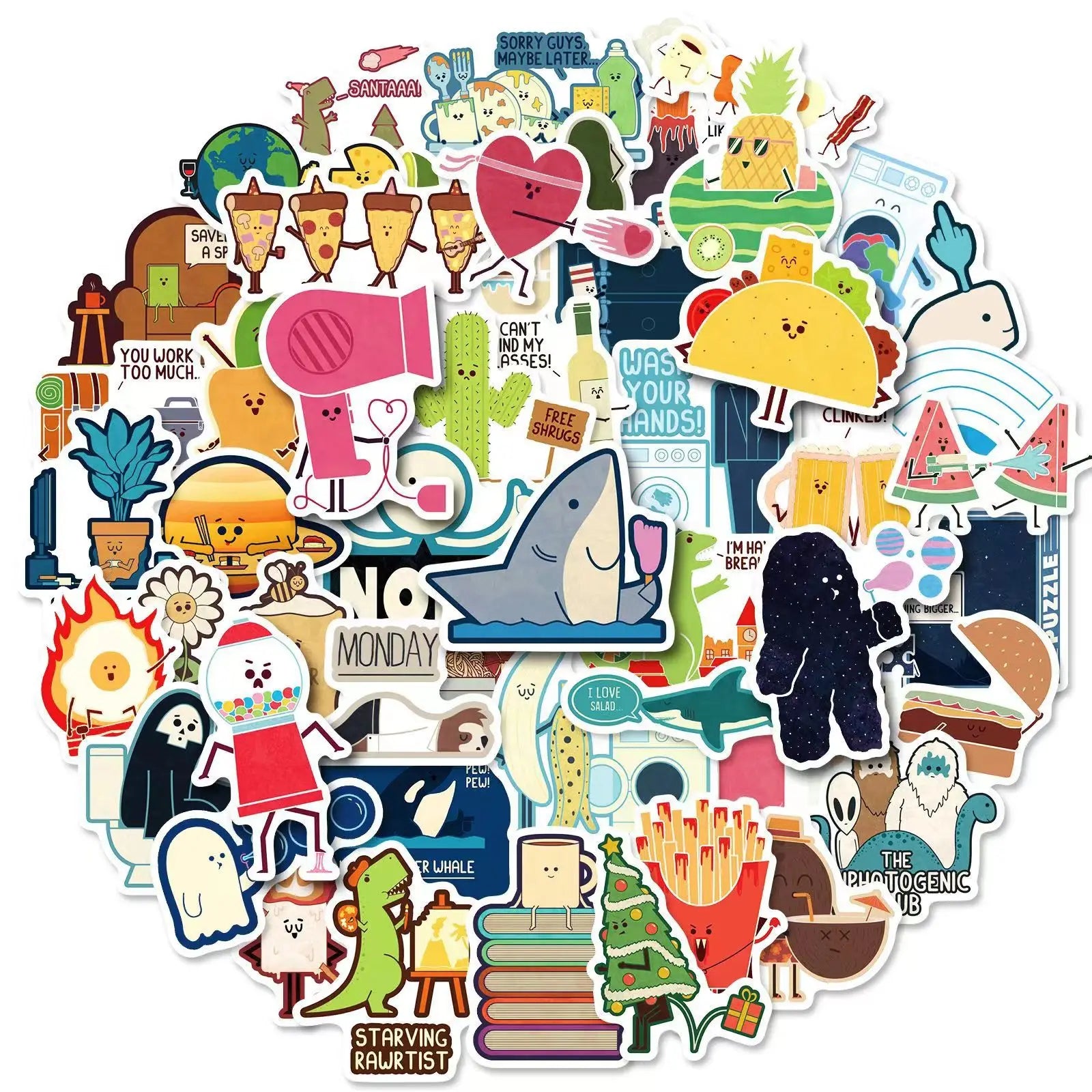 E-50pcs  Simple Food Graffiti Stickers for Girls to Tie a Notebook Diy Notebook Laptops Suitcase Bottle Bike Guitar