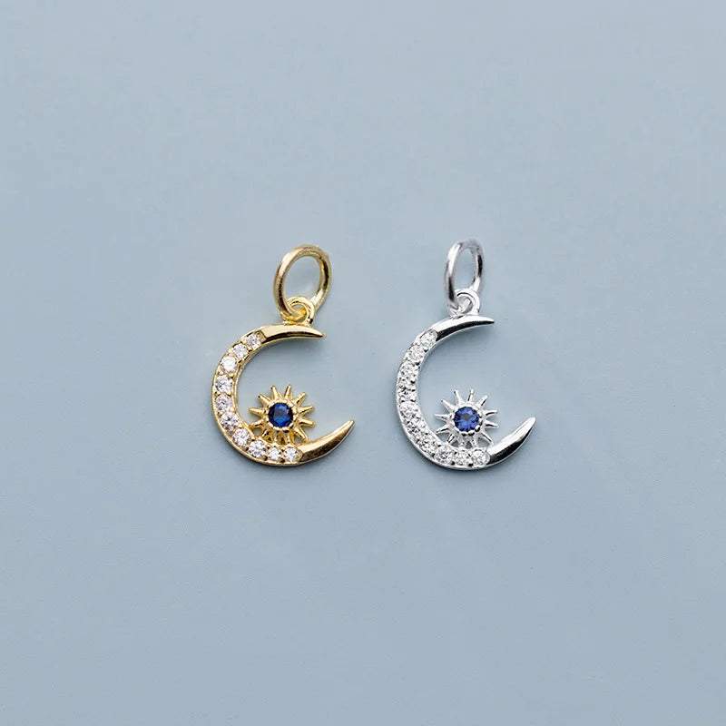 9mm Tiny Sterling Silver Crescent Moon and Star Charms with CZ for Earring Necklace Bracelet Jewelry Making
