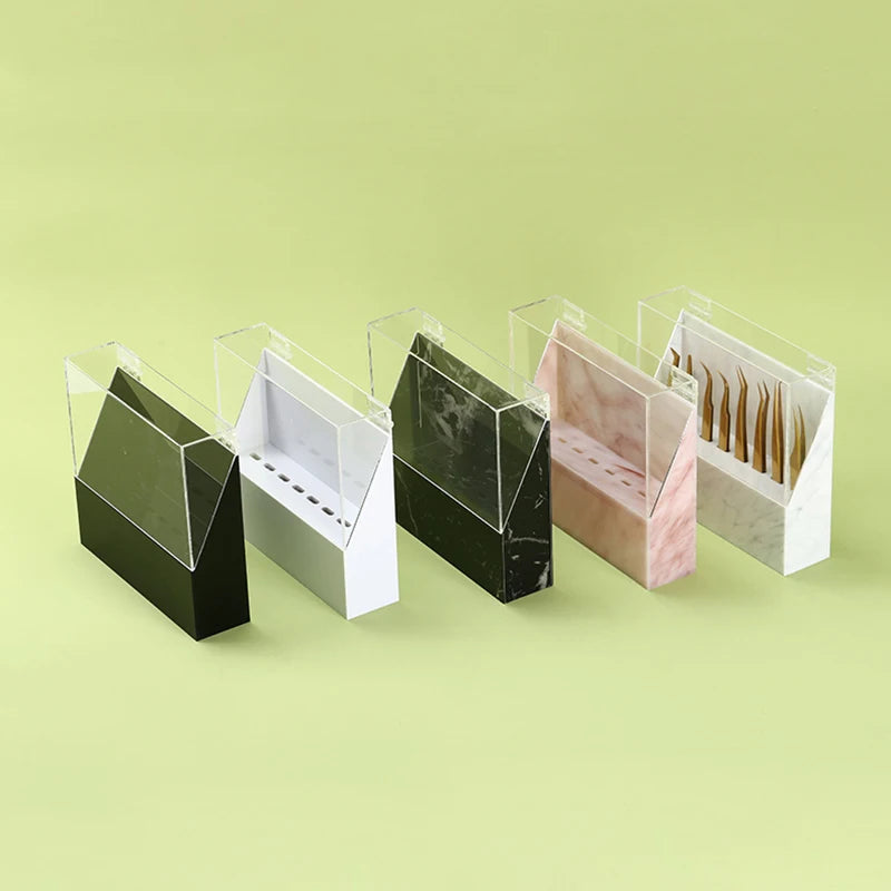 Beauty Makeup Tool 6 8 Holes Marble Pink Eyelash Extension Acrylic Tweezer Storage Stand
