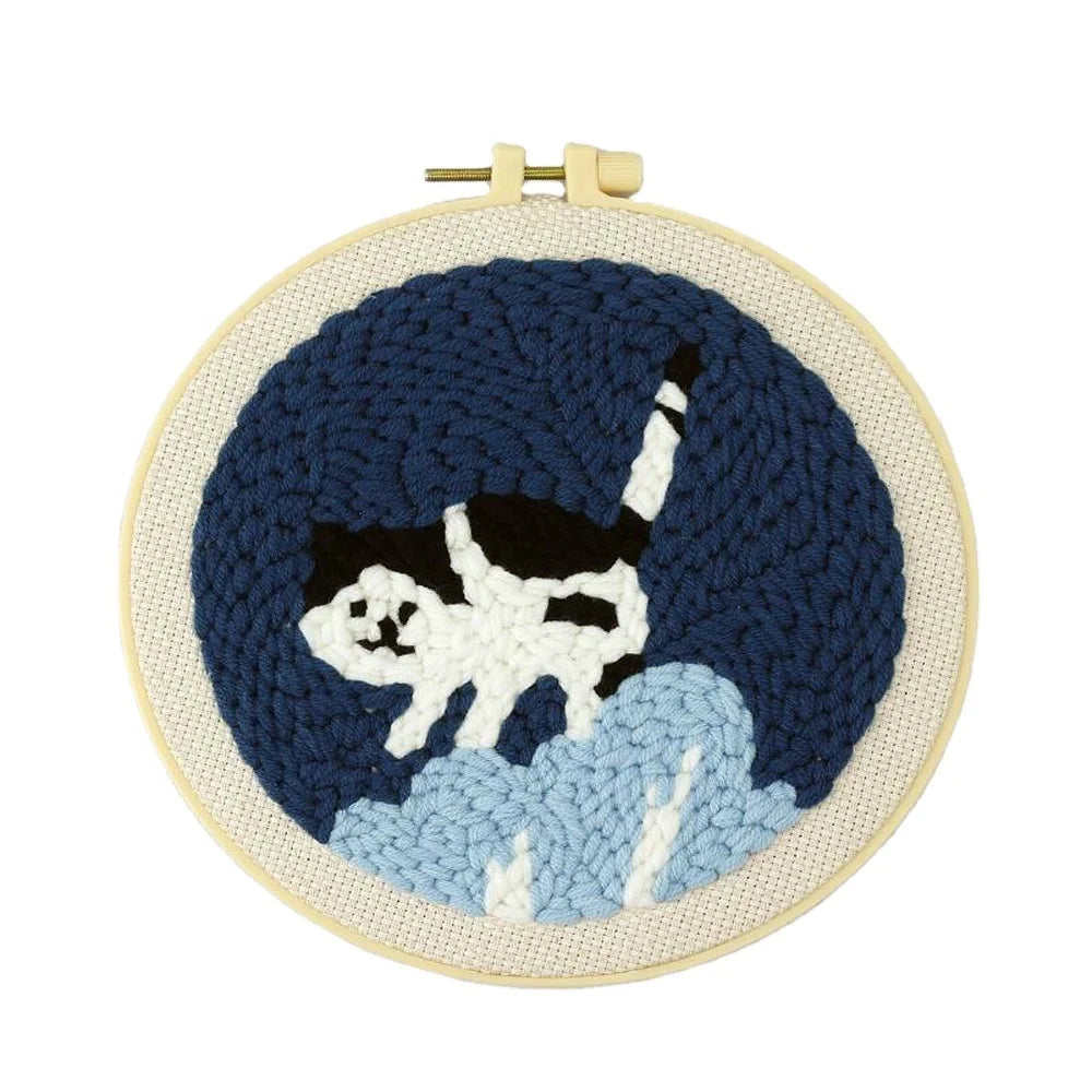 Customized Design Handmade Folk Art Animal Pattern Black White Cat Cross Stitch DIY Crafts Kit Embroidery Set Yarn Punch Needle