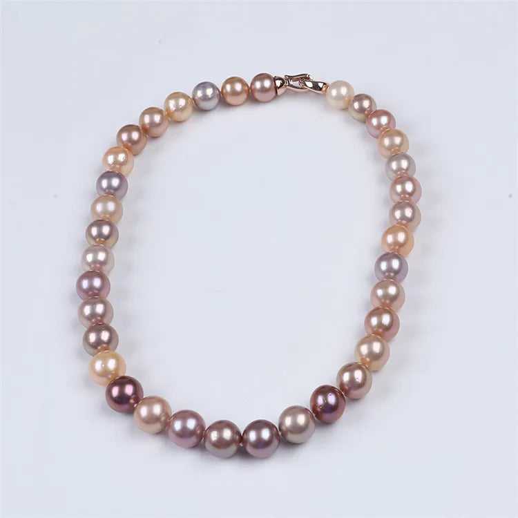 Women Fashion Natural High Grade 3A 10-12mm Purple and pink Round Edison Gold Plated Necklace