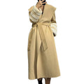 Popular Long Style Cashmere Coat Women Chinchilla Design Wool Coat With Rex Rabbit Fur Cuffs