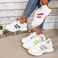 Women's Retro Running Sneakers White Lace-Up Platform Casual Sports Shoes