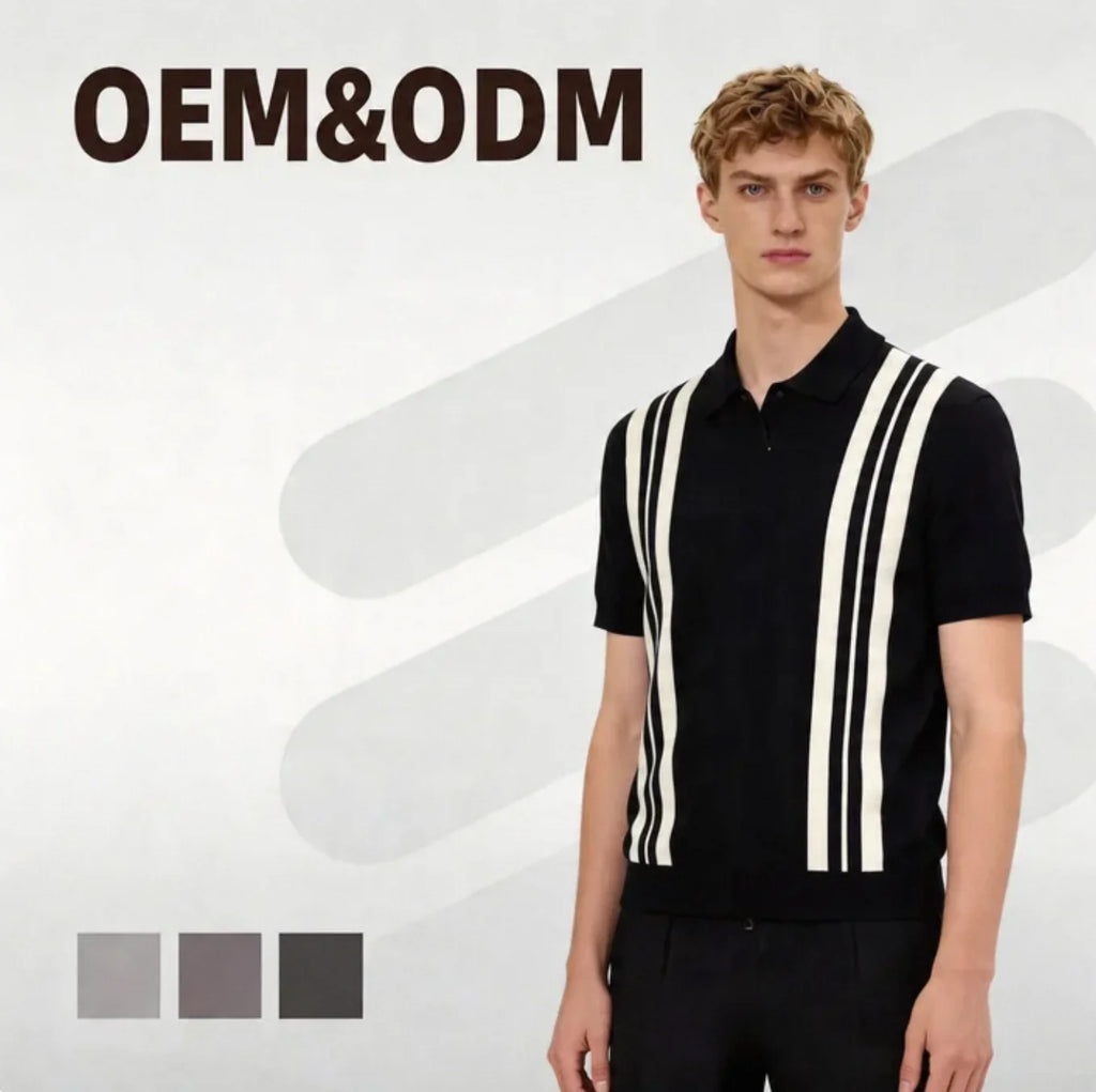 Custom Summer New Striped Contrast Lapel Knitted Ice Silk Breathable Muscle Casual Short-Sleeve Polo Shirt