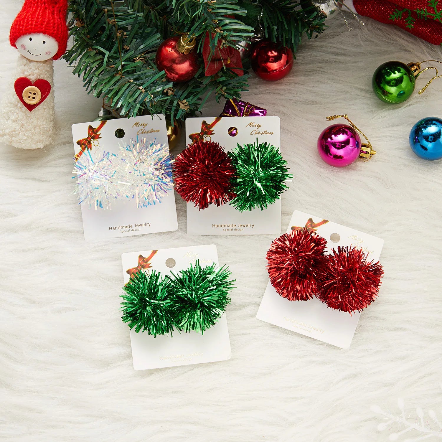 Christmas Earrings for Women Xmas Bow Wreath Earrings Long Tassel Navidad Tree Festive Gifts for Girls Holiday Accessory
