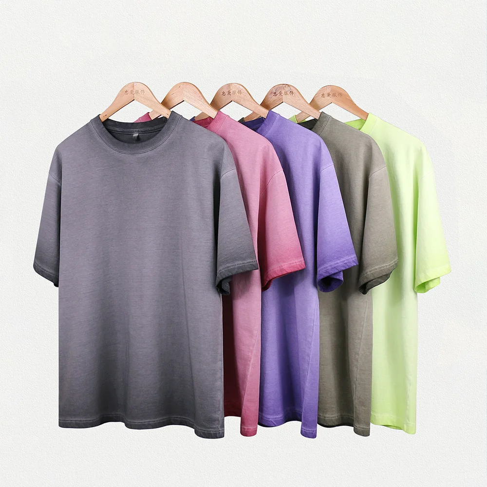 Pre Shrunk S-3XL Heavy Weight Crew Neck T-Shirt Mens Premium Cotton Tee Gradient Color T-shirt for Men