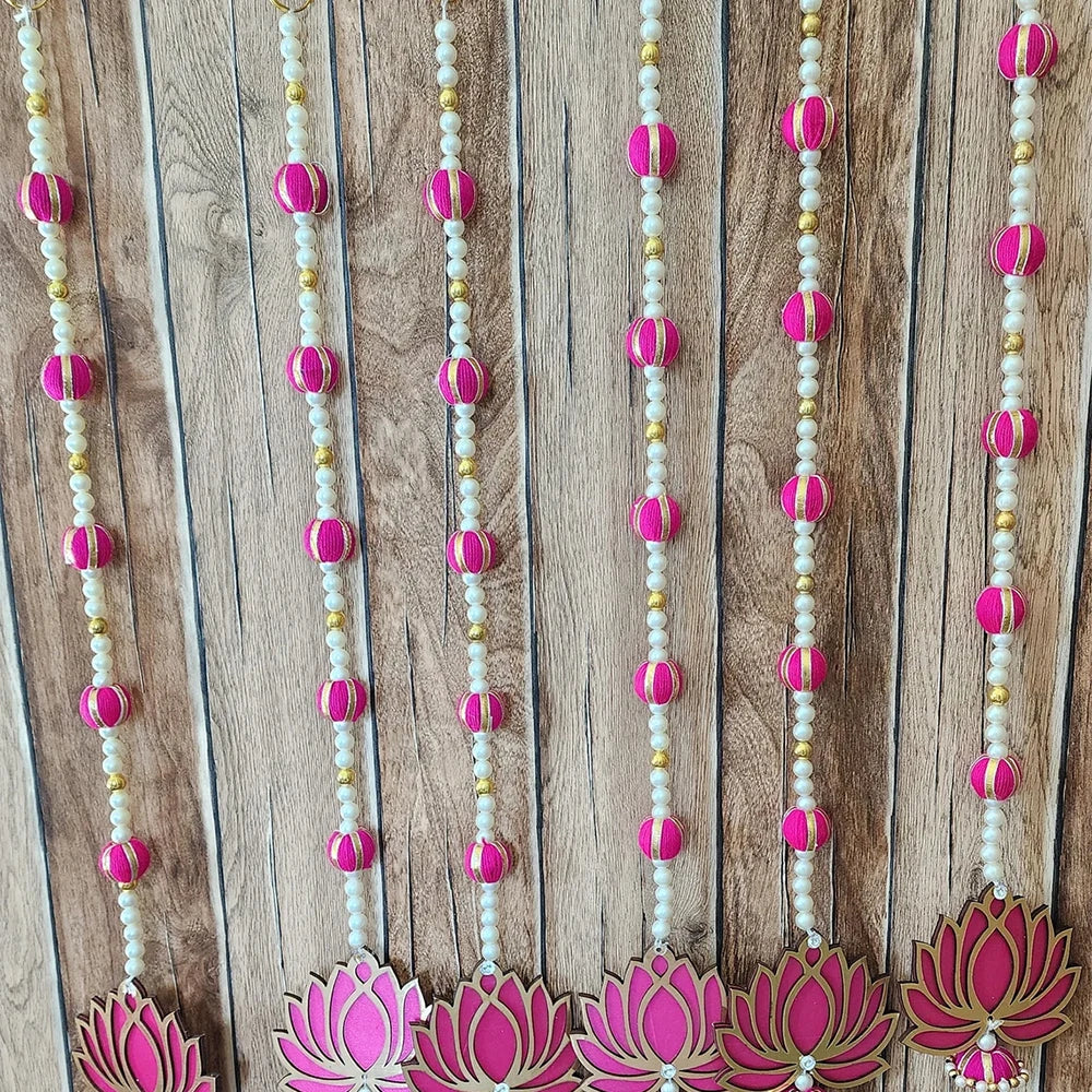 Pafu Lotus Garland with Pearls Pink Lotus Temple Deepavali Wall Decoration Diwali Long Beads Decor Diwali Gift