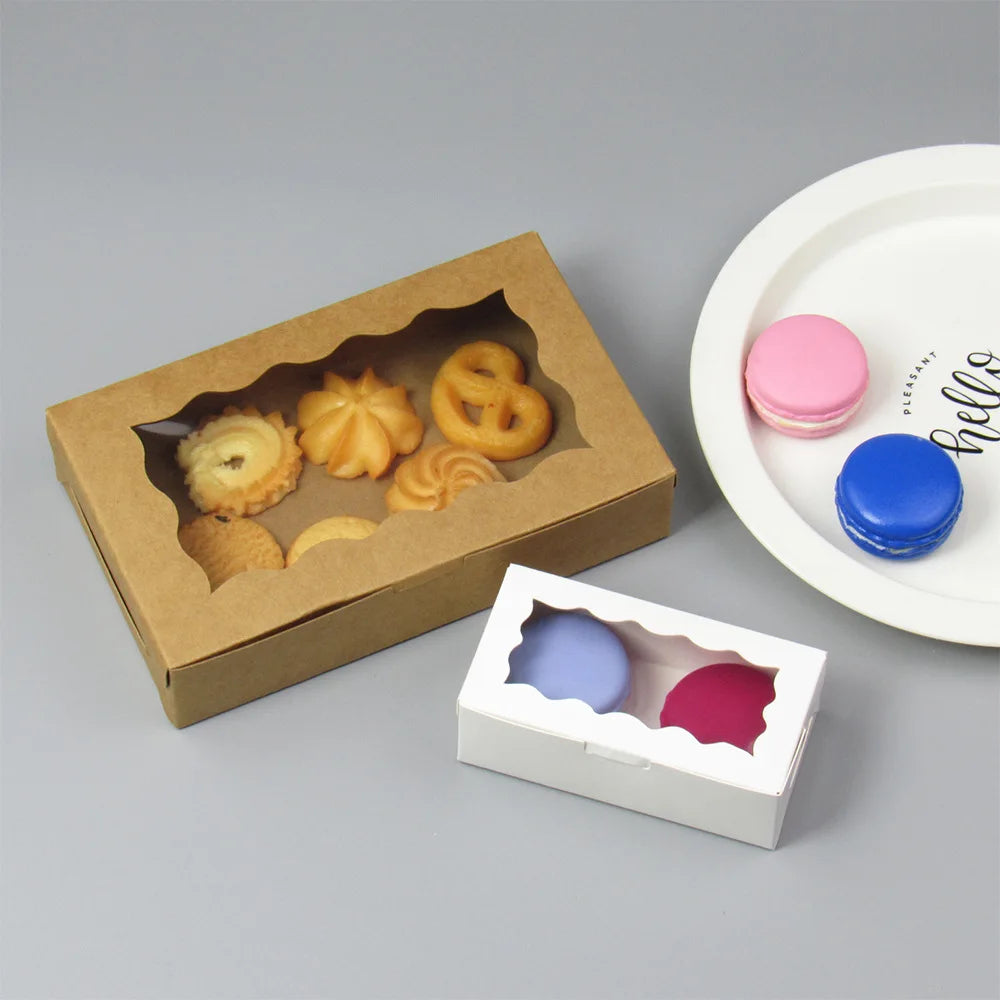 Hot Selling White Brown Kraft Paper Clear Window Dessert Box Cookies Macaron Packing Box