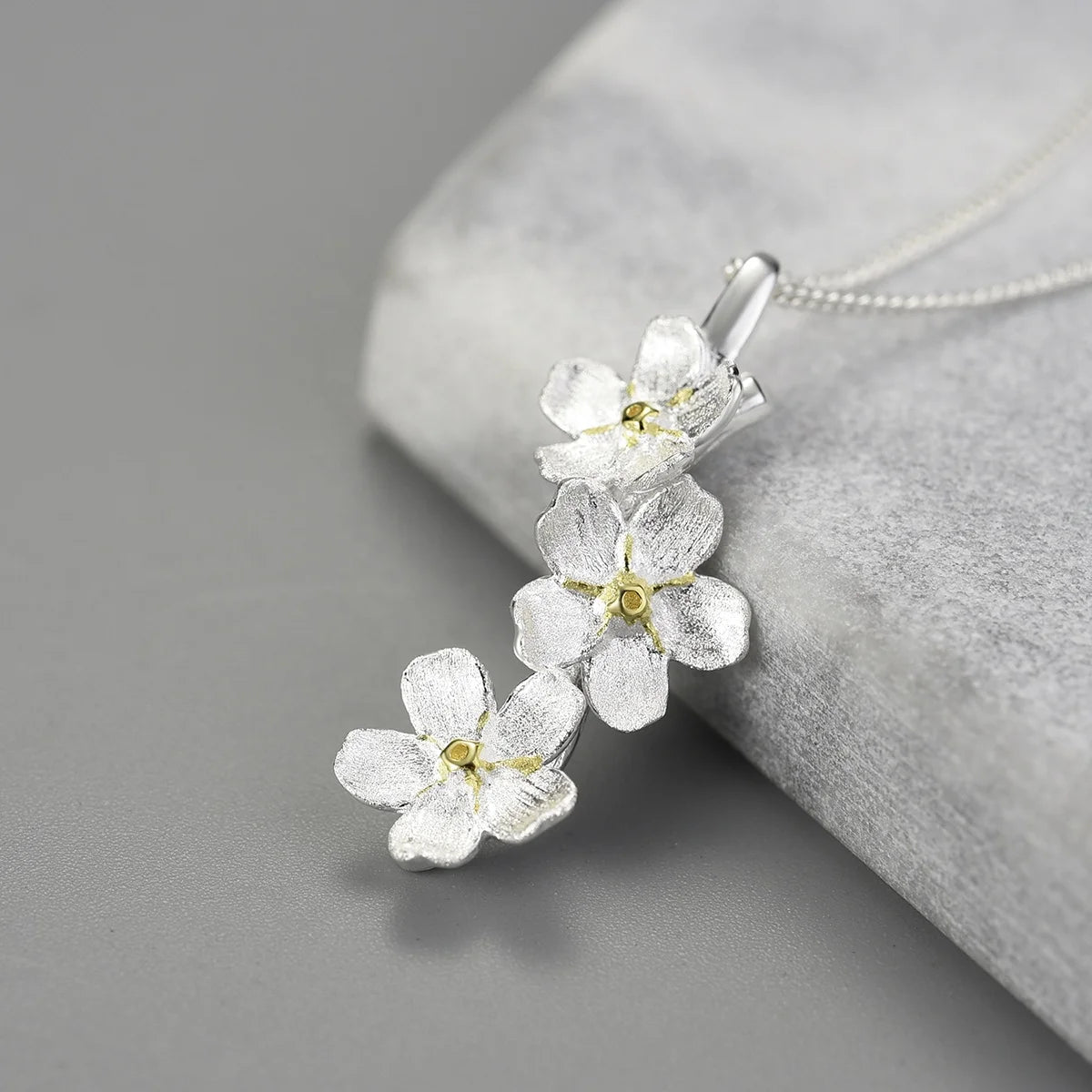 Lotus Fun Wholesale Price Gold Plated 925 Sterling Silver Pendant Forget-me Not Flower Handmade Original Design Women Jewelry