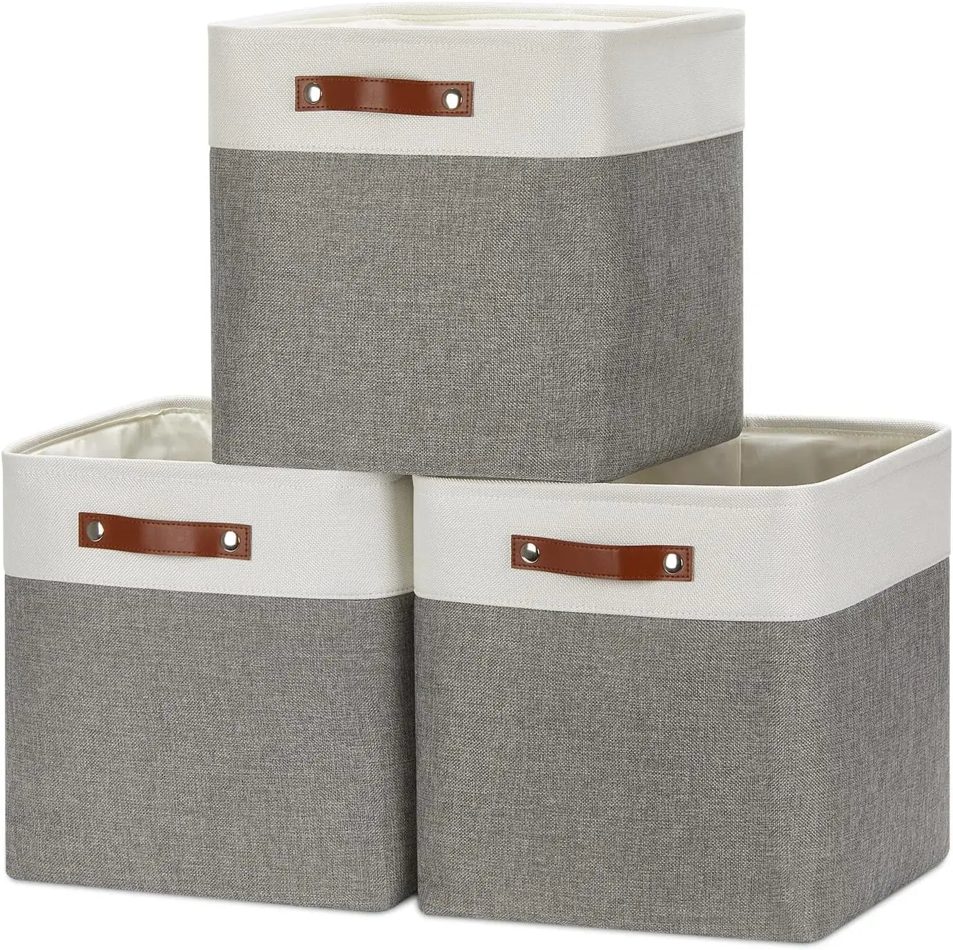 Canvas Linen Storage Basket Bin Handles for Shelves Organization Canvas/fabric with PVC Large 3 Pack Carton Foldable BSCI 500pcs