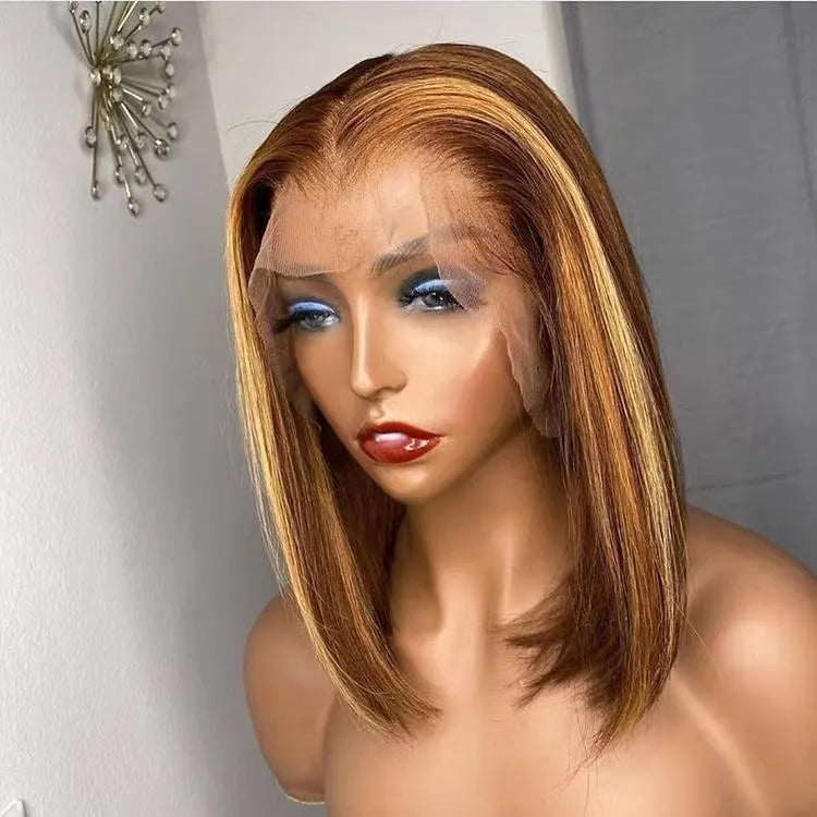 Highlight P4/27 Double Drawn Straight Bob Wig 2x6 4x4 5x5 Lace Closures Virgin Cuticle Aligned Brazilian Hair for Black Women