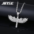 JINSE Cross Angel Wing Pendant Hip-hop Jewelry Necklace Men a AA Cubic Zirconia Hip Hop Jewelry