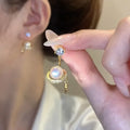 925 Silver Needle Pearl Light Luxury Micro-set Zircon Pearl Planet Earrings Tassel  Bling Full Rhinestone Crystal Earring