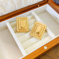 New Trendy Style 18K Gold Stainless Steel Earring Retro Rectangular Three-Layer  Hoop Earrings Statement Jewelry