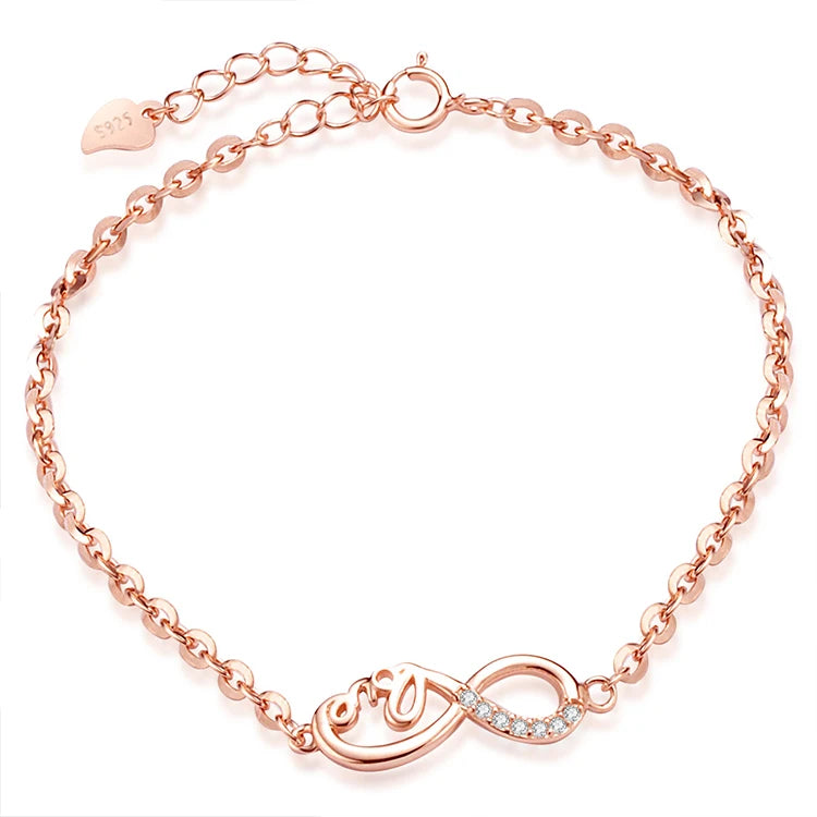 Factory Wholesale Infinity Love 925 Silver Chain Bracelet for Women Zircon Charm Bracelets for Party or Gift