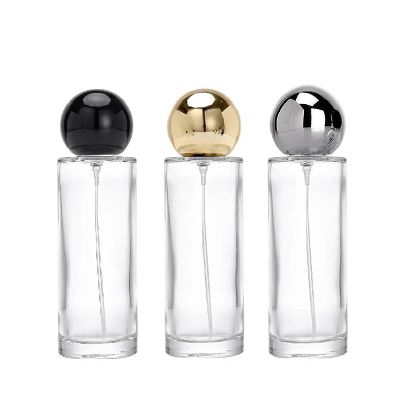 50ml Transparent Empty Glass Spray Bottle Aluminum Lid 15mm Crimp Neck Cylinder Shape Perfume Bottle Pump Sprayer Screen