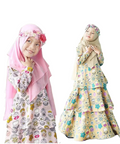 Malaysia Best Selling New Fashion Style Summer Kids Baby Girls Clothing Hijab Floral Ruffles Dress Set for Children C0007