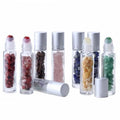 10ml Clear Gemstone Roller Ball Glass Essential Oil Roll on Bottle With Crystal Chips Inside