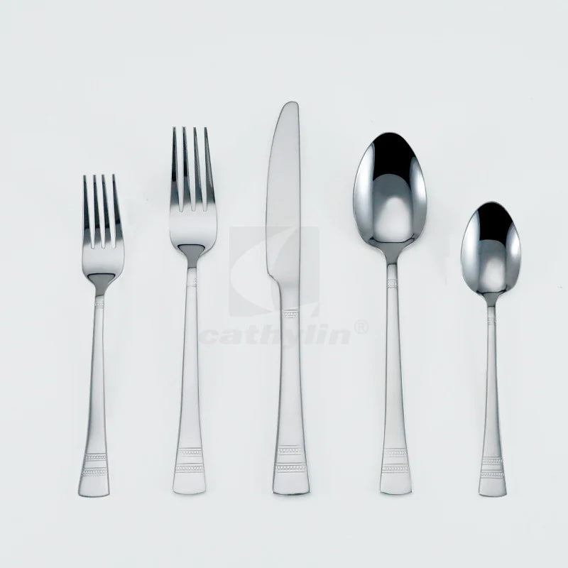 Custom 5 PCS Cutlery Spoon Fork Knife Stainless Steel 304 Silverware Set with Thick Handle for Restaurant Hotel