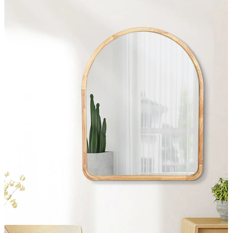 100X80CM Factory Rural Style Indoor Square Wooden Wall Mirrors Large Solid Rubber Natural Wood Frame Mirror Bathroom Living Room