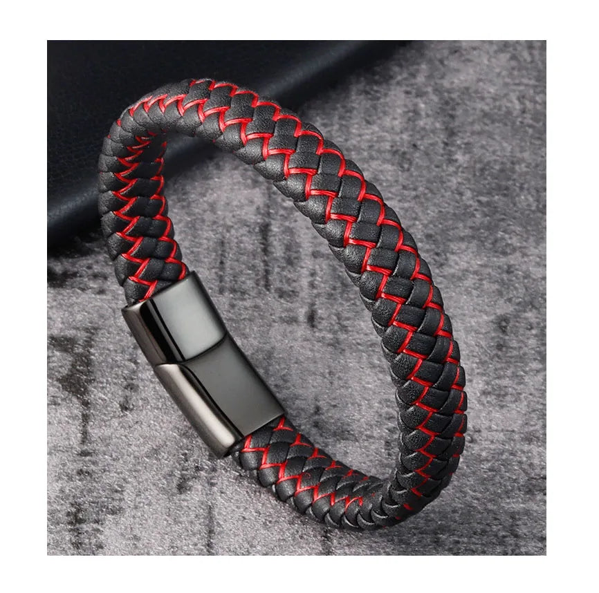 Engrave Logo Charm Stainless Steel Bracelet Braided Magnetic Clasps Women Men Couple Trendy 14K Gold Plated Armband Bangle