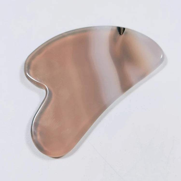 Huiying Custom Packaging Grey Agate Heart Shape Facial Gem Guasha Tool