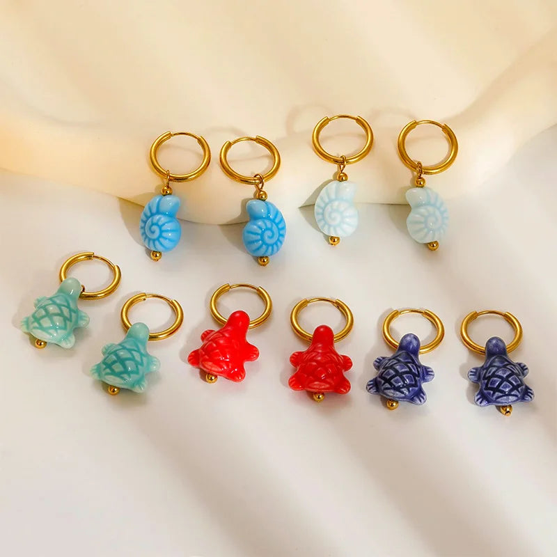 Meetyoo Hot Sale Trendy Waterproof PVD 18K Gold Plated Stainless Steel Hoop Earring Colorful Resin Animal Tarnish Free Jewelry