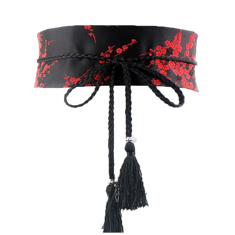 Fashion Hanfu Chinese Style Embroidery Fabric Belts Accessories with Wide Waistband Tied with a Belt