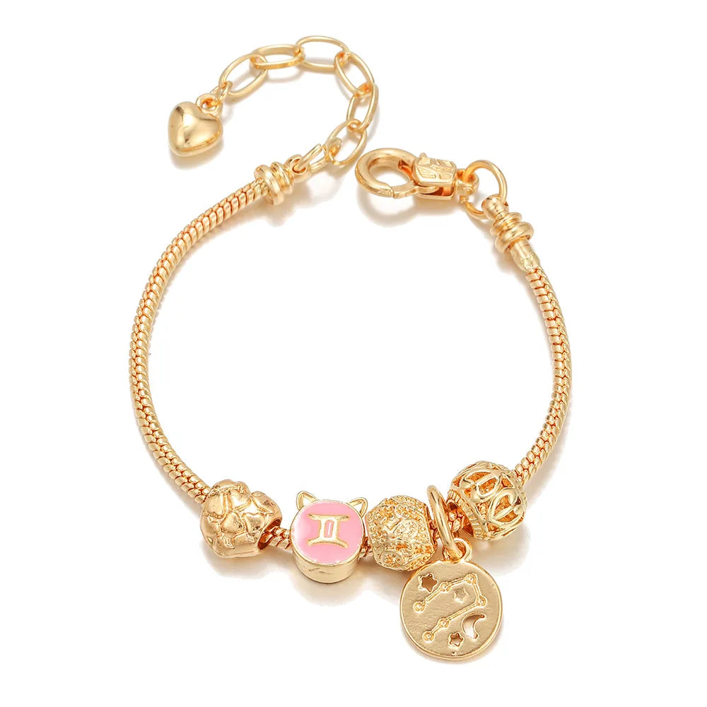 DUYIZHAO Fashion Jewelry DIY Twelve Constellations Bracelets and Bangles With Charms for Women and Girls Gold Plated Accessory