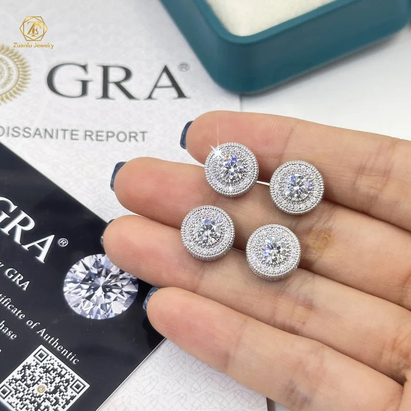 2025 New Arrival Hip-Hop Iced Out 5.5MM Moissanite Stud Earring 925 Sterling Silver Luxury VVS Moissanite Earrings
