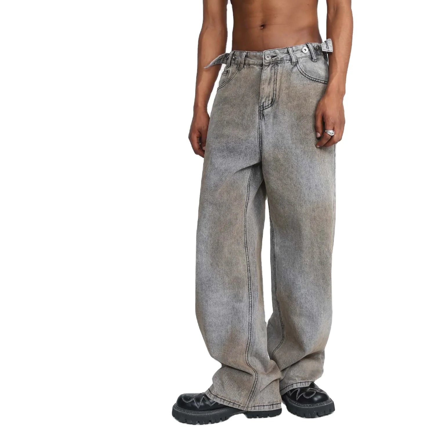 2024 Wholesale Men Straight Jeans Light Blue Jeans Men Straight Fashion Acid Wash Jeans Men