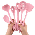 Kitchen Accessories Home Use 6 Piece Red Pink Blue Nonstick Silicone Utensils Cookware Set with Long Handle