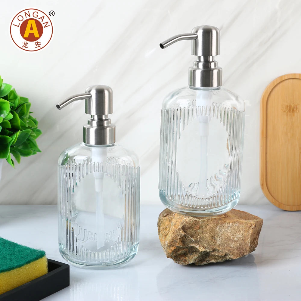 400ml Hand Wash Lotion Pump Dispenser Clear Empty Oval Glass Bottle for Shampoo Soap Hotel and Home Use Manufactory Direct