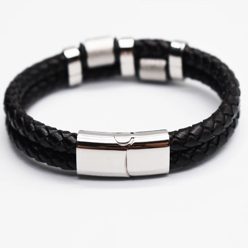 BMZ 2025 European and American Trendy Men's Minimalist Black Microfiber Leather Bracelet Black Leather Bracelet