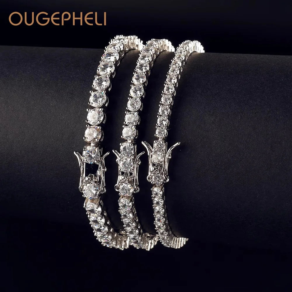 OUGEPHELI 3mm 4mm 5mm Tennis Bracelet CZ Zircon Cubic Zirconia Gold Plated Brass Pulseira Brazalete Bracciali Fashion Jewelry