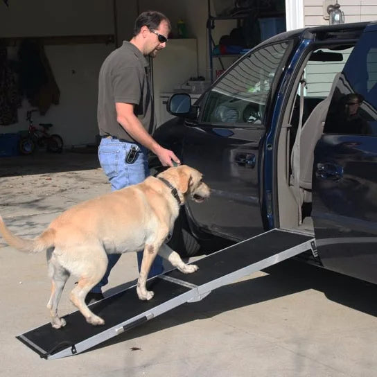 GMTPET OEM Foldable Aluminum Black Pet Car Ramp for Dogs-Vehicle Accessory
