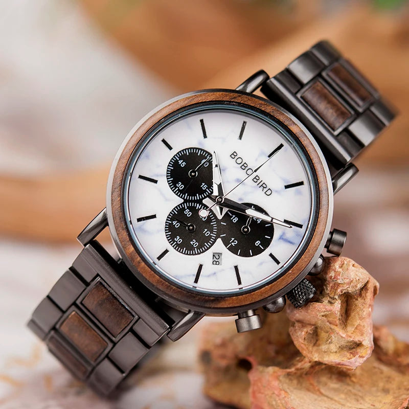For Bobo Bird Men's Smart Wristwatch Luxury Timepiece Stainless Steel New Fashion Pointer Design Hot Selling Wooden Watch for Me