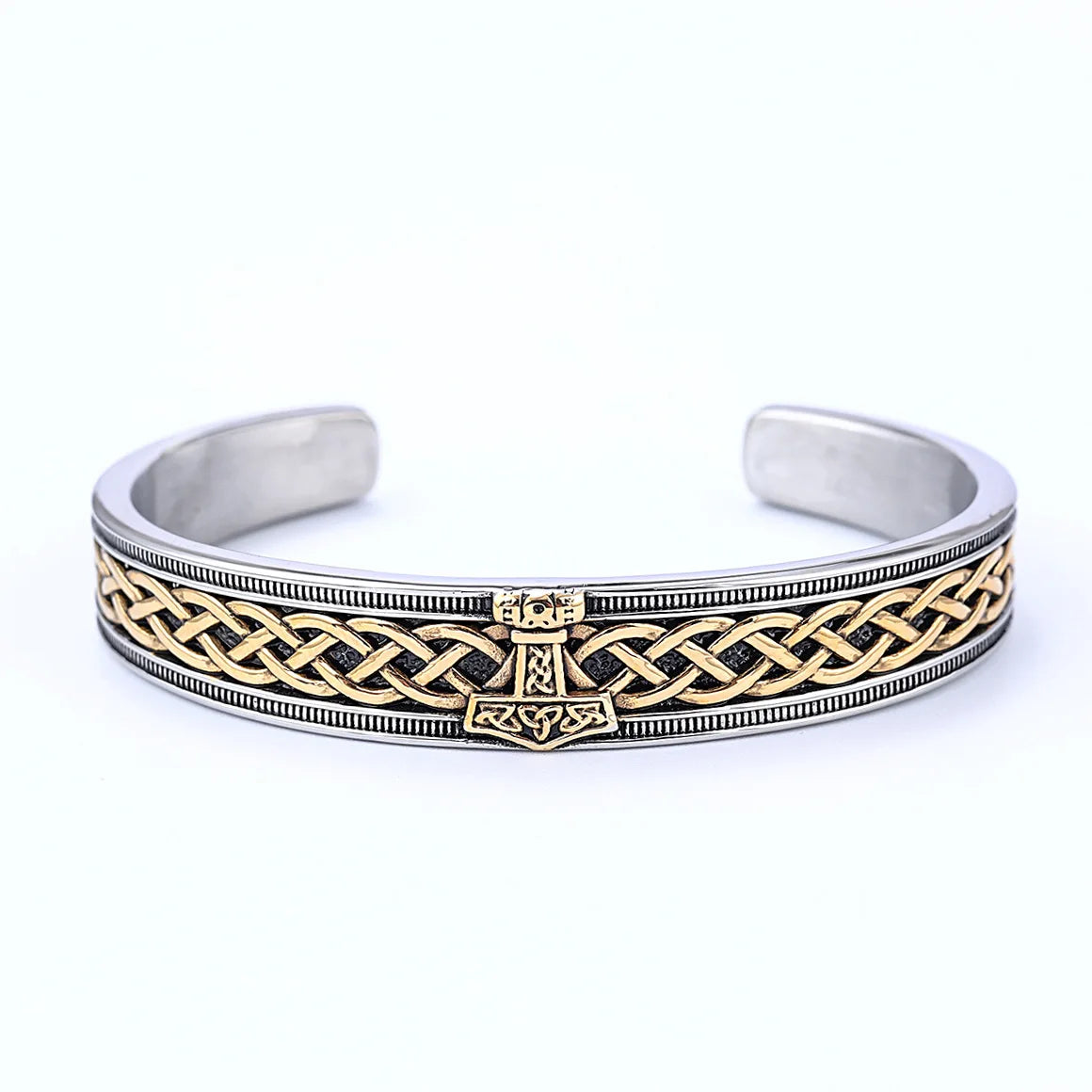 Viking Thor Hammer Celtic Stainless Steel Nordic Fashion Wristband Cuff Bracelet for Men's Amulet Jewelry Arm Bracelet