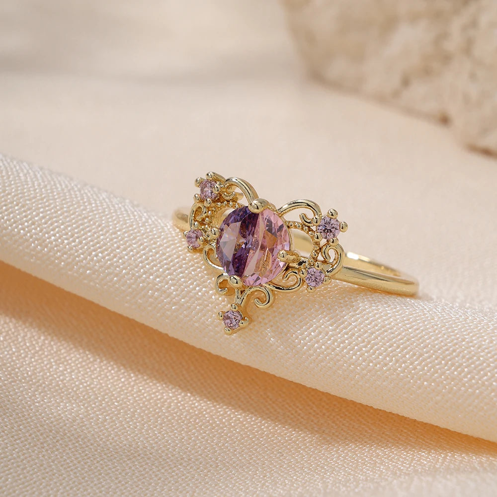 De Crown Design Double Color Cubic Zirconia Ring Double-color Gemstone Zirconia Open Rings Resizable Open Gemstones Brass Ring