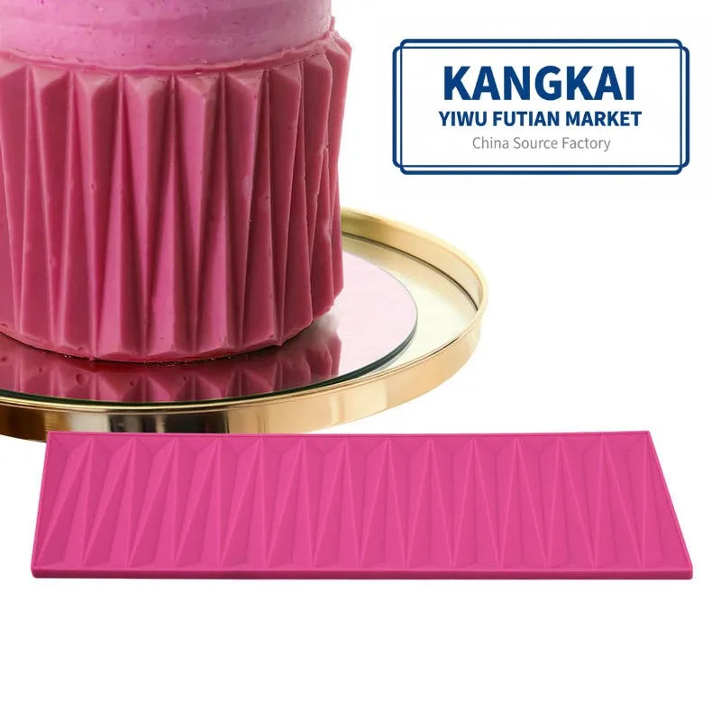 New Product 3D Origami Modeling Silicone Embossed Pattern Mold Triangle Pink Fondant Cake Lace Mat Baking Accessories