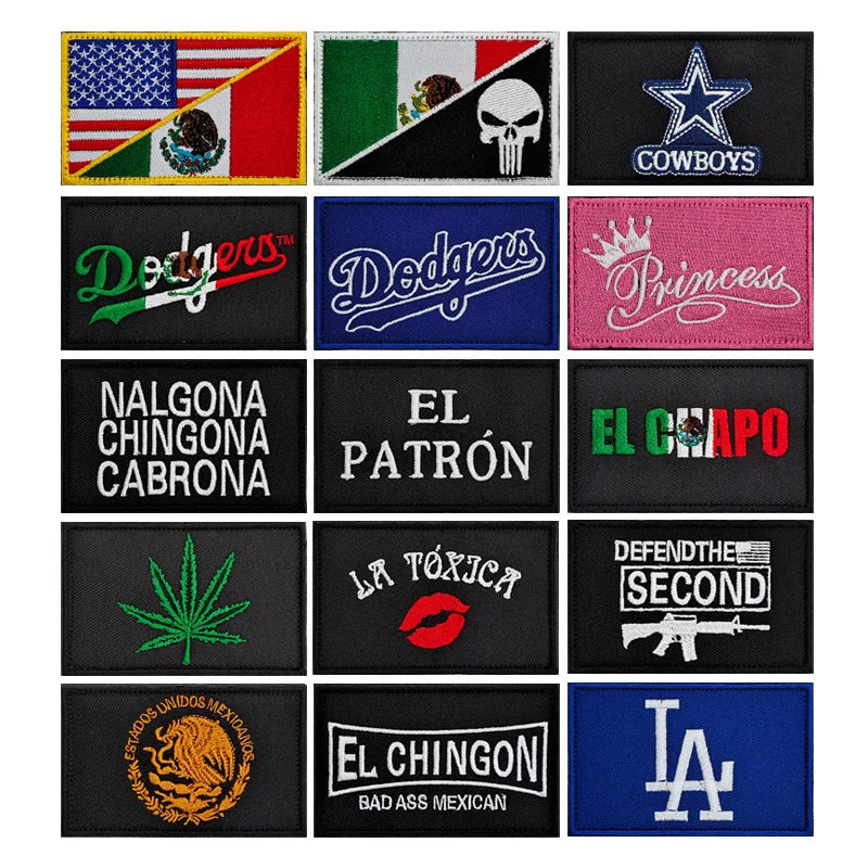 EL Chapo Embroidered Patches Mexican Flag Badge Cloth Patch Iron-on Style Resin Plastic Sew-on Country Flag Pattern Sewing