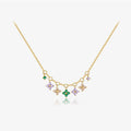 FUAMAY Elegant S925 Silver Multi-Color Paved CZ Clover Dangle Charms Thin Chain Necklace 18KGold Plated Jewelry for Women