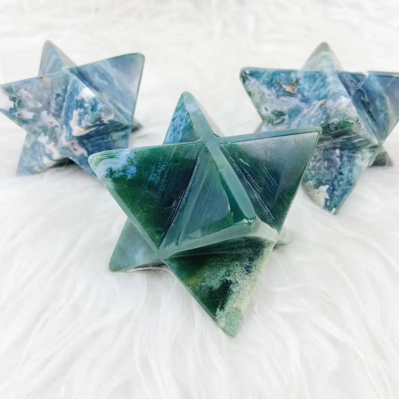 Hot Sale Crystal Merkaba Crystal Carving Craft Healing Crystal Moss Agate Merkaba for Gifts