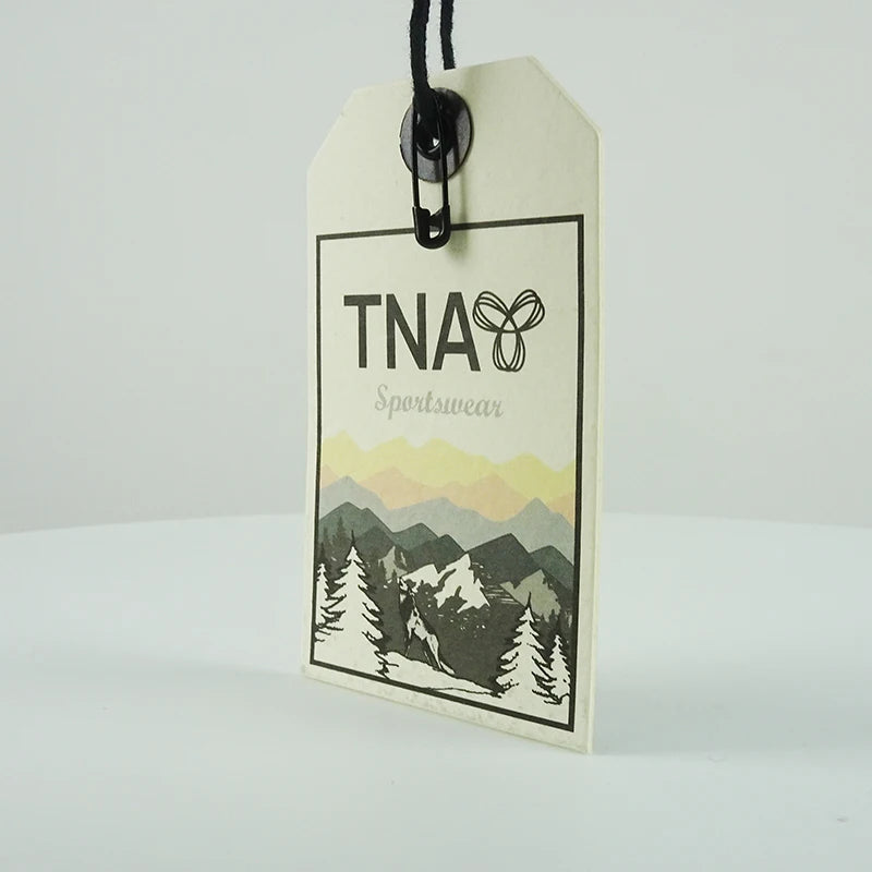 China Maker Custom Garment Swing Tag Plastic and Cardboard Kraft Paper UV Golden Printing hang Tags for Clothing