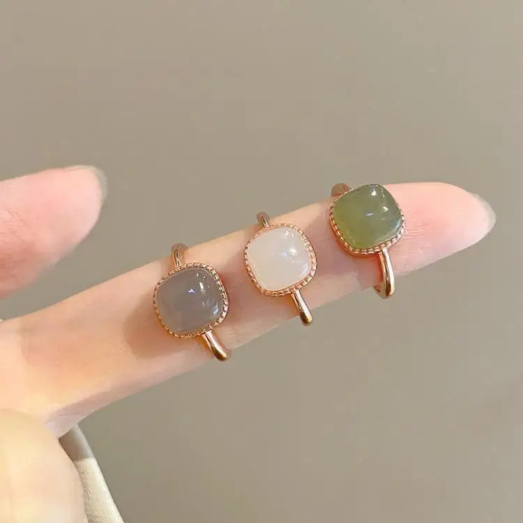 Chinese Style Classic 18k Gold Plated Square Jade Trendy Ring Colorful Crystal Agate Geometric Ring Jewelry