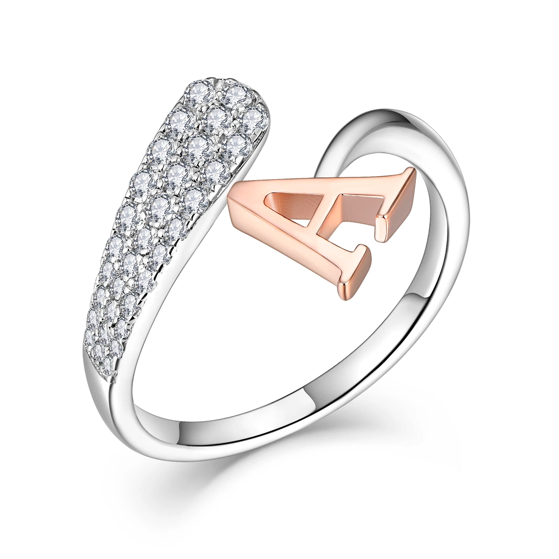 Diamond Women Men Arabic Gold Plated Open Adjustable Alphabet Design 925 Sterling Silver Custom Name Cz Letter Initial Rings
